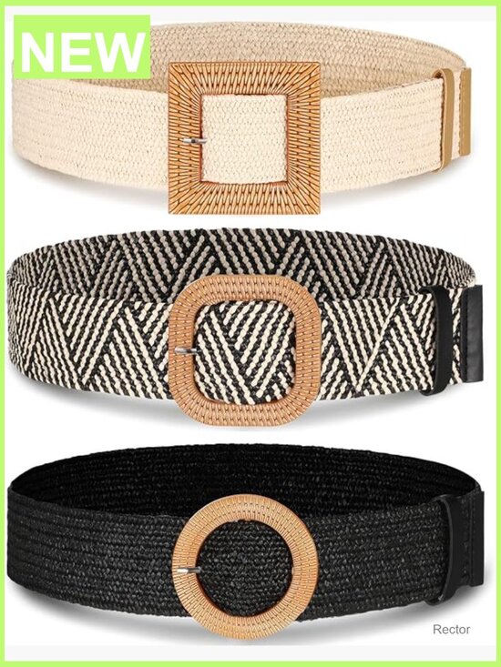 3 Straw Woven Elastic Waist Belts Bohemian Dress Braided Belt Set main image 4